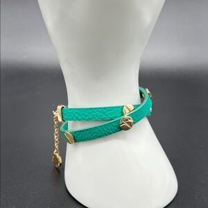 French Connection Green Leather Wrap Bracelet with Gold Accents 7.25”